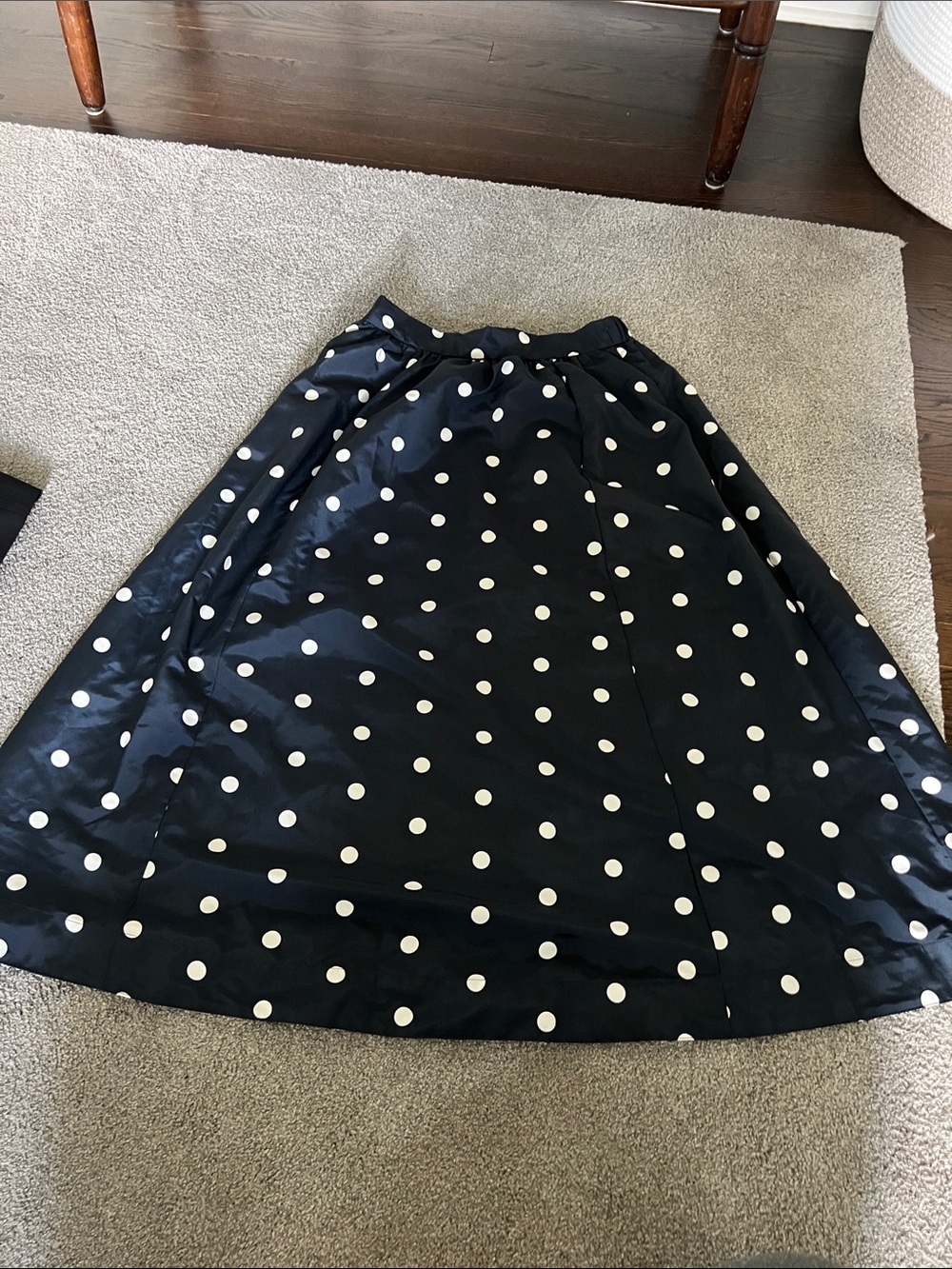 Classic Black A-Line Polka Dot Midi Skirt